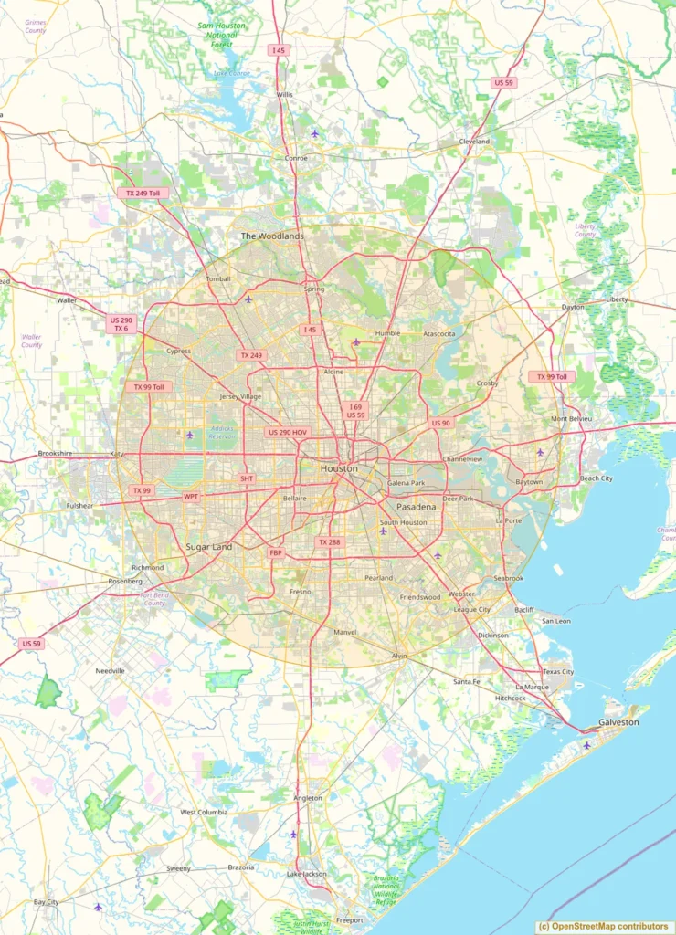 Map of the approximate Moore Clean service area around Houston, Texas