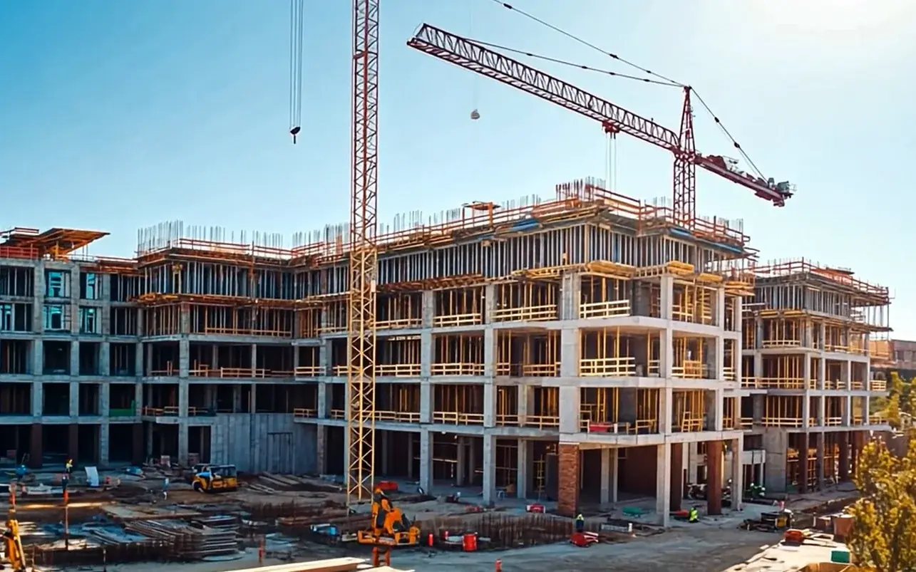 Tower cranes over a commercial build in the Houston region