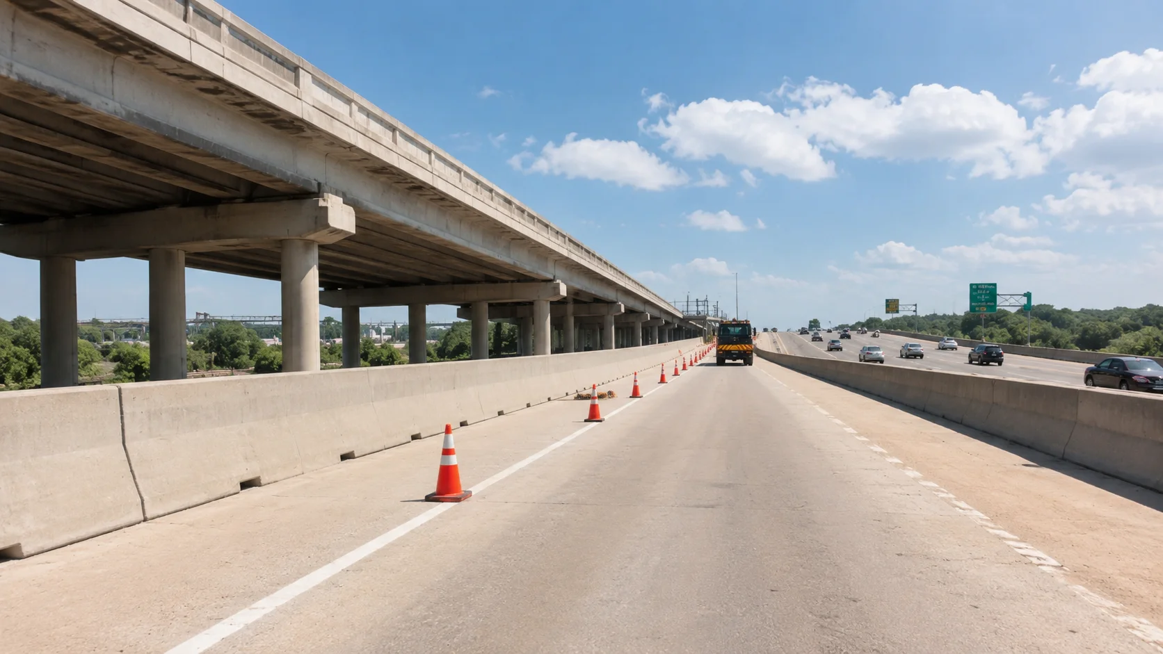 Lane closure during roadway maintenance on a Houston route
