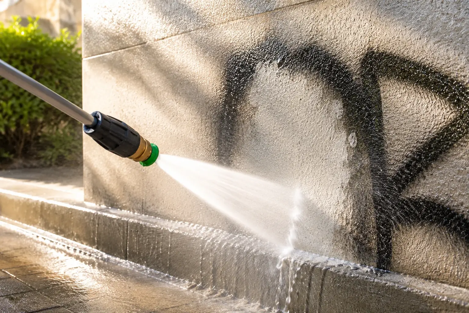 Surface-safe graffiti removal on a stone wall