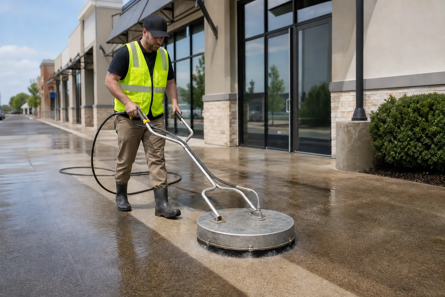 Surface cleaner in action at a shopping center