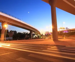 A Highway ready for street sweeping at night
