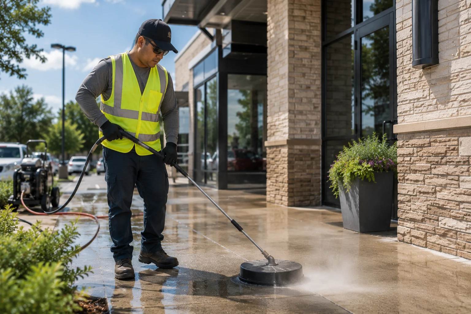 Surface cleaner on a commercial walkway