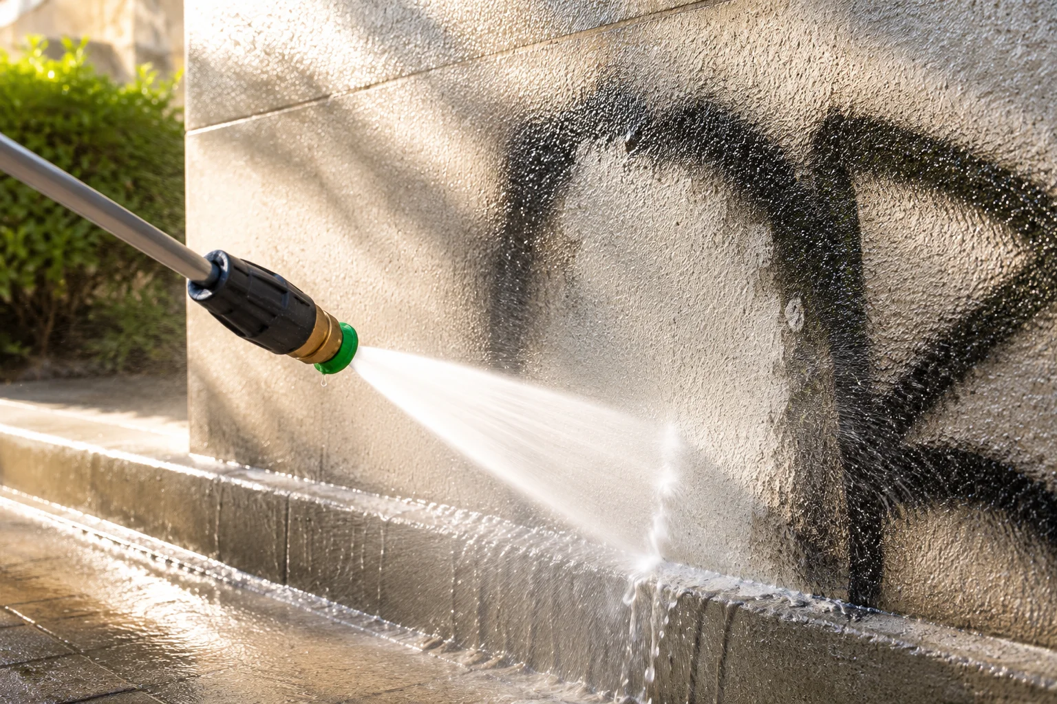 Surface-safe graffiti removal on a stone wall
